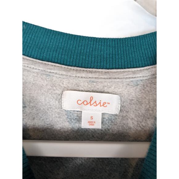 Colsie Cropped Sweatshirt Fair Isle Fleece Lounge Gray S Teal Long Sleeves Crew - Picture 5 of 9